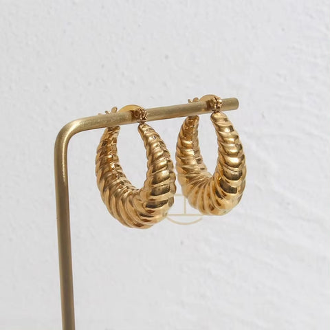 Wild Trendy Croissant Hoop Earrings Stainless Steel 18K Gold Statement Earrings