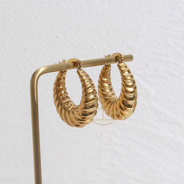 Wild Trendy Croissant Hoop Earrings Stainless Steel 18K Gold Statement Earrings
