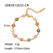 18K Gold Plated Stainless Steel Bracelets for Women Colorful Daisy Chain Bracelet for Women