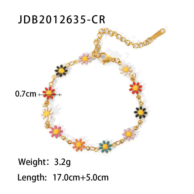 18K Gold Plated Stainless Steel Bracelets for Women Colorful Daisy Chain Bracelet for Women