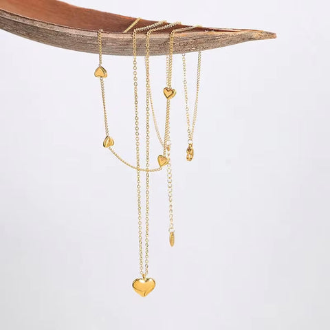 Wholesale Custom Fashion Jewelry 18K Gold Plated Stainless Steel Double Layer Dainty Heart Pendant Necklace for Women