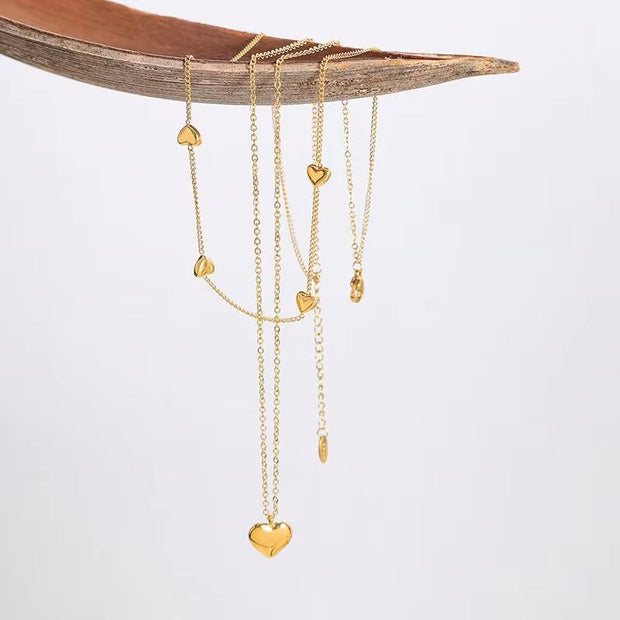 Wholesale Custom Fashion Jewelry 18K Gold Plated Stainless Steel Double Layer Dainty Heart Pendant Necklace for Women