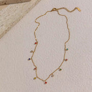 Waterproof Shining Dangle Colorful Diamond Cz Stainless Steel 18K Gold Rhinestone Choker Necklace