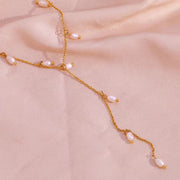 Valentines Fresh Water Pearls Tassel Necklace 18K Gold Plated Stainless Steel Chain Charm Necklace