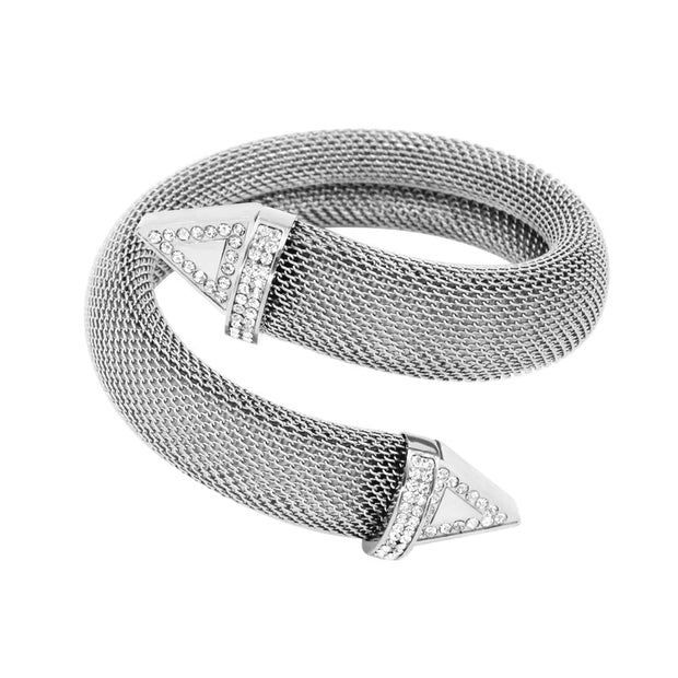 12Mm 16Mm Wide Thick Mesh Stainless Steel Cuff Bangle Elegant Women'S Charm Iced Out Arrows Design Gold Bracelet