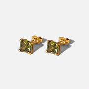 18K Gold Plated Stainless Steel Jewelry Gift Square Earrings Colorful Cubic Zirconia Stud Earrings