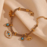 Vintage Turquoise Evil Eye Jewelry Gemstone Charm Choker Gold Plated Chain Necklace Stainless Steel Jewelry