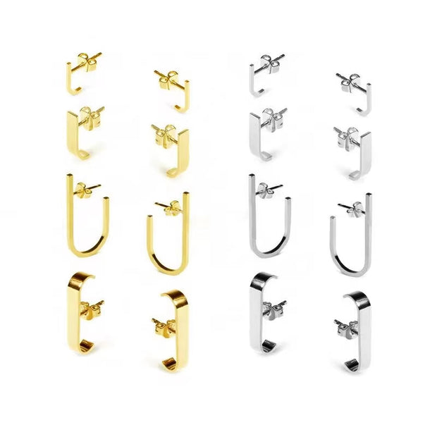 Tarnish Free Stylish J Shape Stud Earrings Cool Design Stainless Steel 18K Gold Plated Designer Earrings