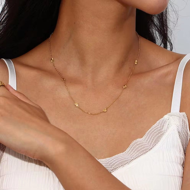 18K Gold Plated Sunburst Heart Shape Chain Choker Necklace Tarnish Free Stainless Steel Necklace