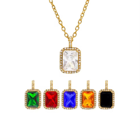 UEENSET Elegant Cubic Square Zircon Stainless Steel Pendant Necklace Charm Women'S Gold Plated Iced Out Neck Jewelry Waterproof