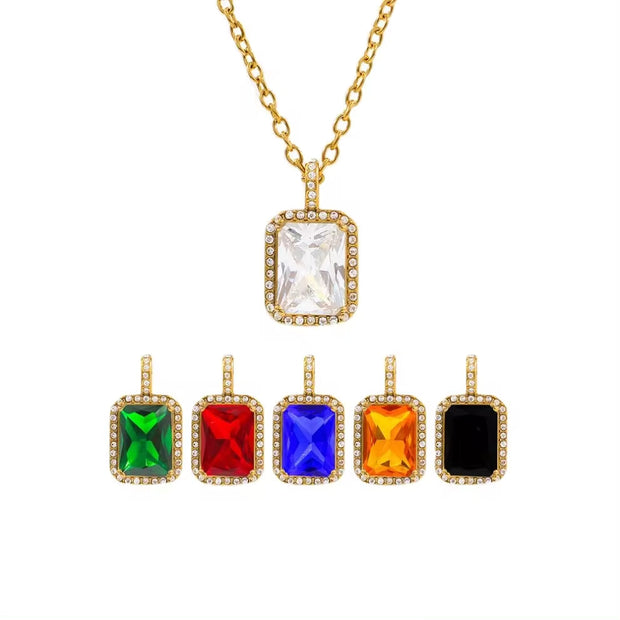 UEENSET Elegant Cubic Square Zircon Stainless Steel Pendant Necklace Charm Women'S Gold Plated Iced Out Neck Jewelry Waterproof