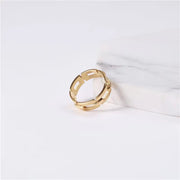 Water Proof 18K Plain Gold Chain Shape Hollow Ring Stainless Steel Trendy Simple Gold Plated Jewelry