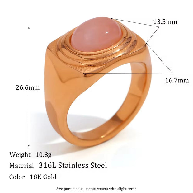 Vintage Water Proof Jewelry Gemstone Signet Rings PVD Gold Plated Stainless Steel Statement Ring