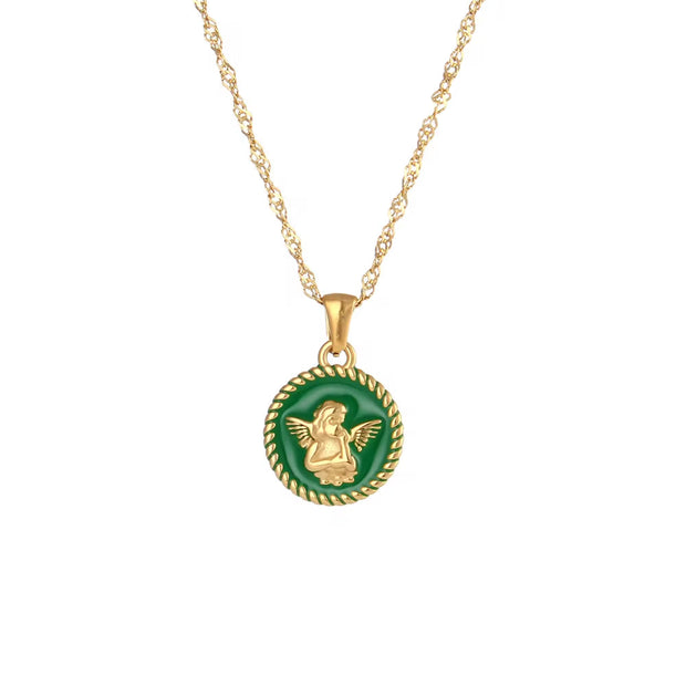 Vintage Jewelry Gold Plated Pendant Necklace Engraved Stainless Steel Jewelry Necklaces Set