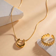 18K Gold Plated Smooth Irregular Snake Chain Necklace Gift Stainless Steel U Shaped Pendant Necklace