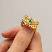 Waterproof 18K Gold Plated Stainless Steel Rings Jewelry Set Cubic Zirconia Malachite Eye Pendant Necklace