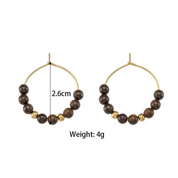 Vintage Natural Stone Earring Beaded Gold Plated Stainless Steel Hoop Earring Handmade Beaded Earrings