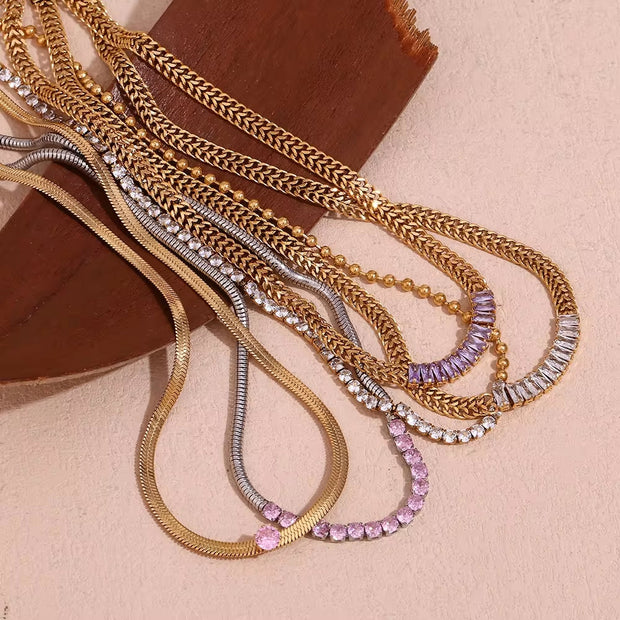 Zircon Beaded Necklace Gold Plated Choker Set Stainless Steel Necklaces Fashion Jewelry Necklaces