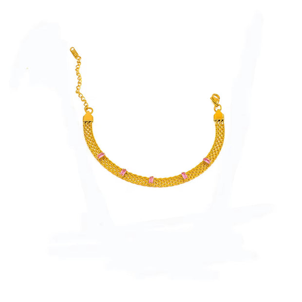 Vintage Collar Necklace Stainless Steel 18K Gold Plated Statement Clavicle Chain Mesh Chain Zircon Baguette Choker