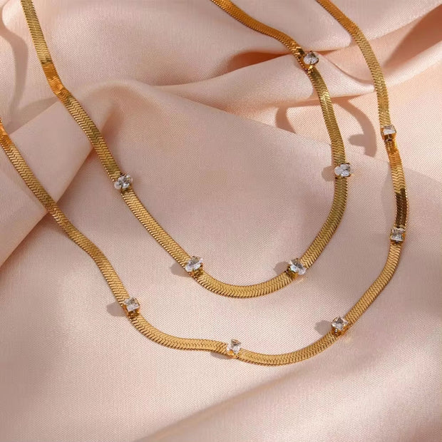 18K Gold Plated Stainless Steel Snake Chain Necklace Zircon Charm Choker Necklace