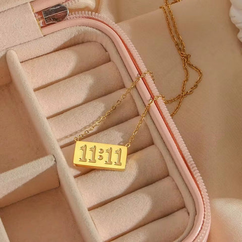 11:11 Number Bar Pendant Necklace Tarnish Free 18K Gold Plated Stainless Steel Necklace