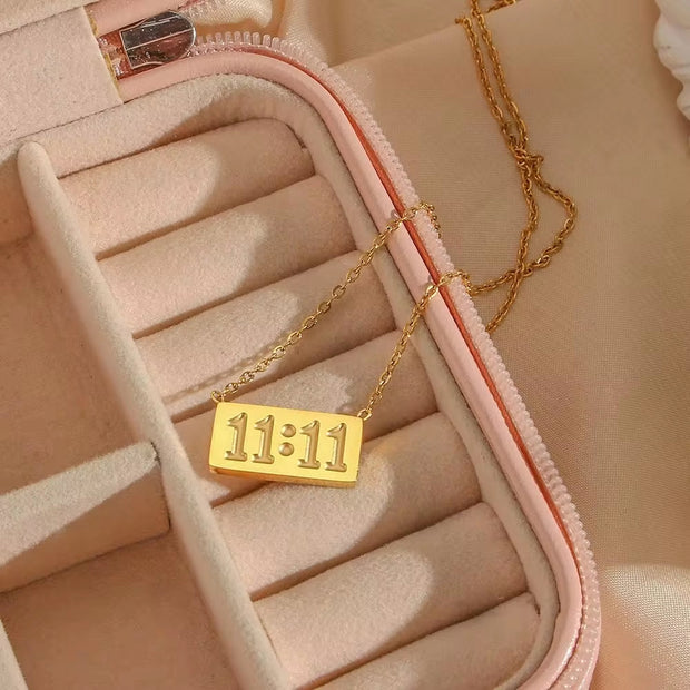 11:11 Number Bar Pendant Necklace Tarnish Free 18K Gold Plated Stainless Steel Necklace