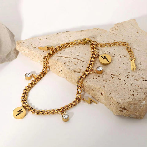 18K Gold Plated Flash Charm Bangles Stainless Steel Waterproof Jewelry Women Boho Cubic Zirconia Bracelet