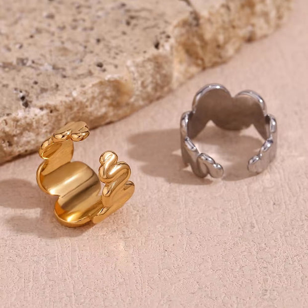 2024 Jewelry Water Wave Signet Ring Gold Plated Jewelry Stainless Steel Statement Rings