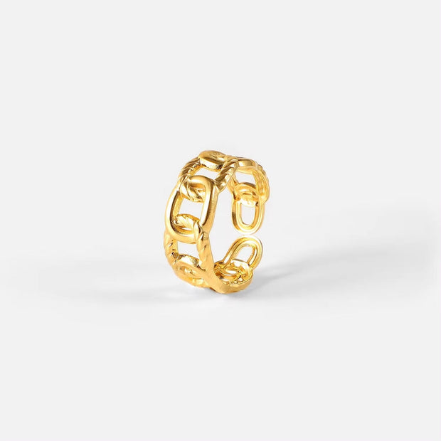 Twisted Link Chain Open Rings Gift Stainless Steel 18K Gold Plated Adjustable Finger Rings for Women