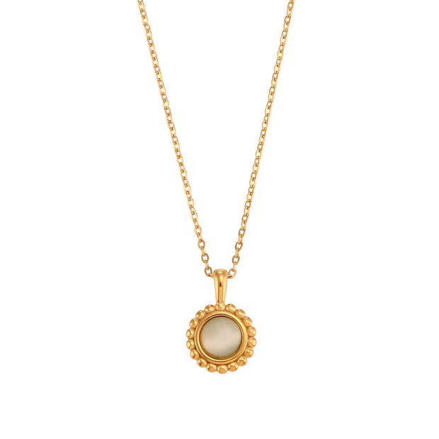 Vintage Jewelry Colorful Stone Pendant Necklace 18K Gold Plated Sunflower Shape Stainless Steel Necklace