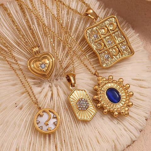 Wholesale Titanium Steel Necklace Set Tarnish Free Jewelry Natural Stone Zircon Pendant Necklace