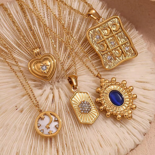 Wholesale Titanium Steel Necklace Set Tarnish Free Jewelry Natural Stone Zircon Pendant Necklace