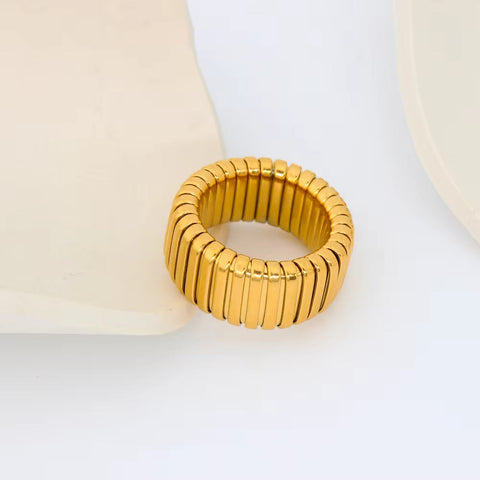 12Mm Thick Chunky Stainless Steel Elastic Bracelet Rings Jewelry Set Men Women Stylish PVD Gold Plated Ornaments