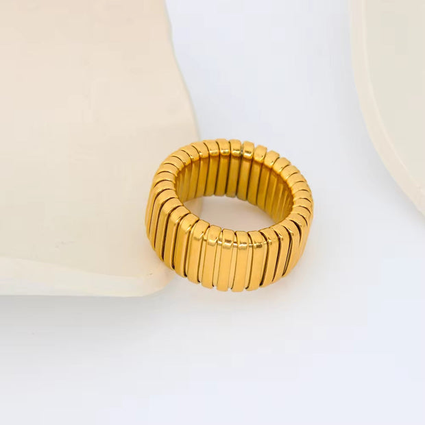 12Mm Thick Chunky Stainless Steel Elastic Bracelet Rings Jewelry Set Men Women Stylish PVD Gold Plated Ornaments