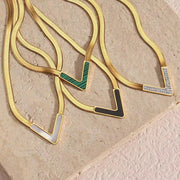 Tarnish Free V Shape Snake Chain Choker Necklace 18K Gold Plated Stainless Steel Chain Necklace