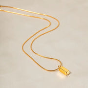 Waterproof 18K PVD Gold Plated Thin Snake Chain Simple Stainless Steel Brick Square Pendant Necklace for Women