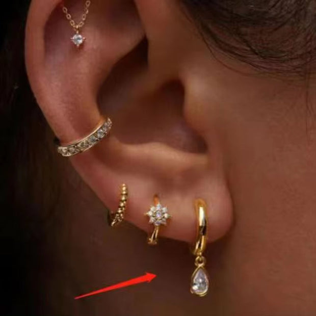 18K Gold Plated Earrings Stainless Steel Waterdrop Zircon Hoop Earring for Girls FJE0176