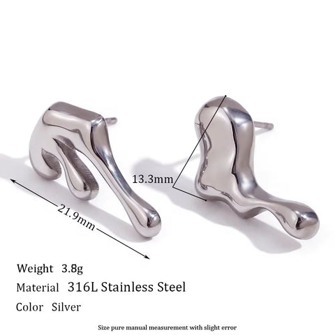 Waterproof Jewelry 2023 Melting Style Stainless Steel Stud Earrings for Women Summer Jewelry