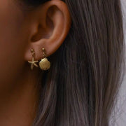 Unique RTS Women Jewelry Shell & Star Drops Stainless Steel Gold Stud Earrings