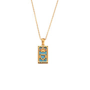 Trendy Square Colorful Enamel Zircon Tarot Cards Pendant Necklace 18K Gold Plated Stainless Steel Necklaces for Women