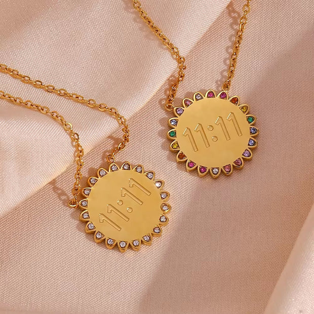 Trending Sun Flower Necklace Crystal Rhinestone Jewelry Angel Number 11:11 Necklace for Women
