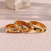 Trendy 18K Gold Plated Fresh Water Pearl & Zircon Rings Jewelry Women Tarnish Free Stainless Steel Rings