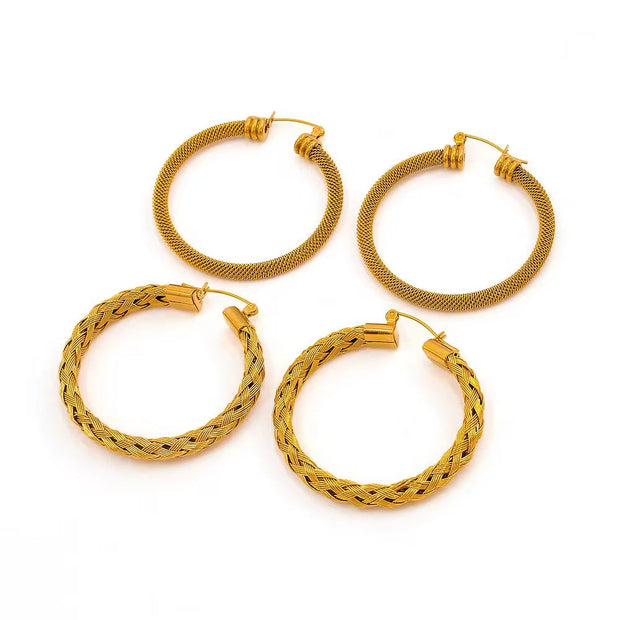 Trendy Jewelry PVD 18K Gold Plated Stainless Steel Metal Mesh Chain Big Dangle Hoop Earrings Wholesale Custom Fashion