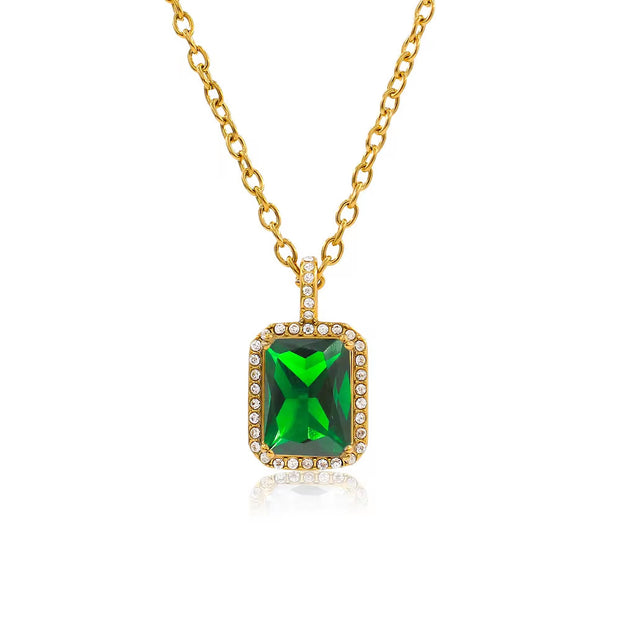 UEENSET Elegant Cubic Square Zircon Stainless Steel Pendant Necklace Charm Women'S Gold Plated Iced Out Neck Jewelry Waterproof
