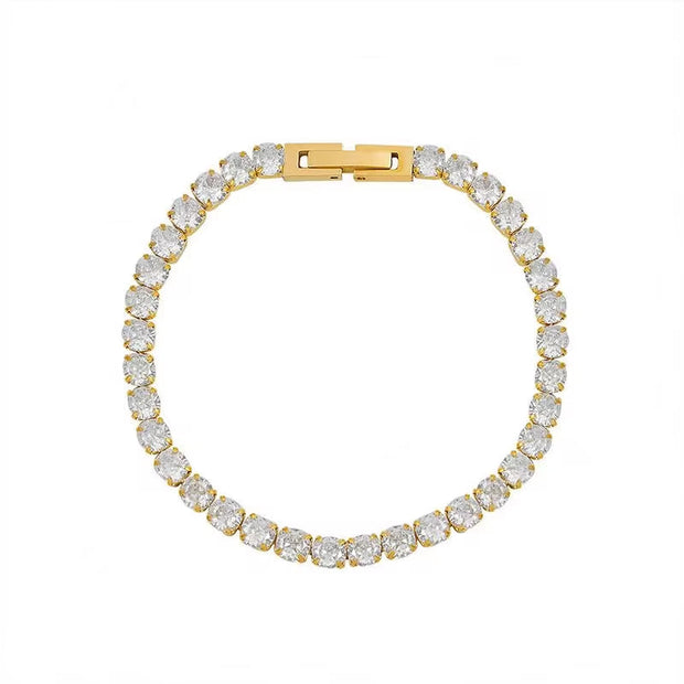 Waterproof Jewelry Stainless Steel 18K Gold Plated Tennis Gypsophila CZ Cubic Zirconia Bracelets Ladies