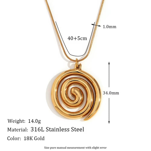 Waterproof Jewelry Vortex Snake Chain Pendant Necklace Gold Plated 316L Stainless Steel Jewelry