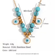 Turquoise Jewelry Imitation Pearl Evil Eye Jewelry Gold Plated Stainless Steel Charm Necklace