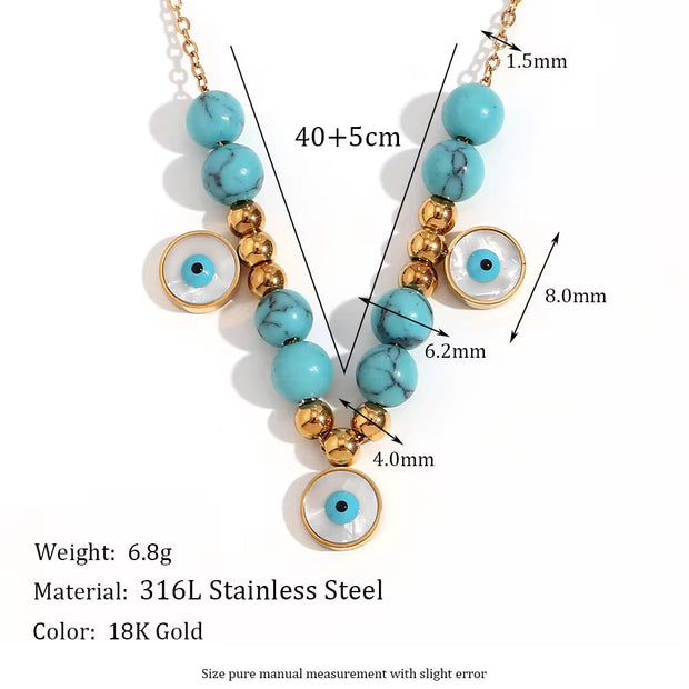 Turquoise Jewelry Imitation Pearl Evil Eye Jewelry Gold Plated Stainless Steel Charm Necklace