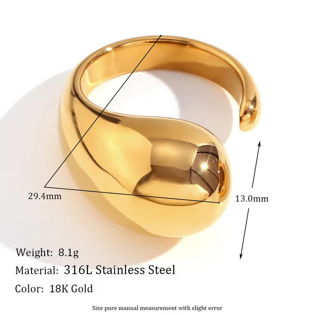 Water Drop Statement Ring 18K Gold Plated Stainless Steel Jewelry Tarnish Free Accesorios Mujer