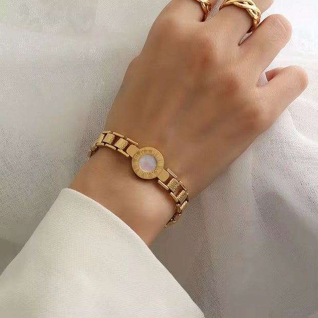 Wholesale Roman Numeral Dial Couple Shell Steel 18K Gold Plated Pvd Plating Bracelet